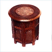 Sheesham Wood Foldable Carved - Brass Inlaid Tables