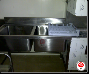 2 Sink Unit with Crate Slide for Dish Washing Machine